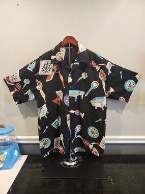 Oscar Misa~Game Room~Darts~Pool~Beer Taps~Black~Resort Wear~Vacay~Camp Shirt~XL